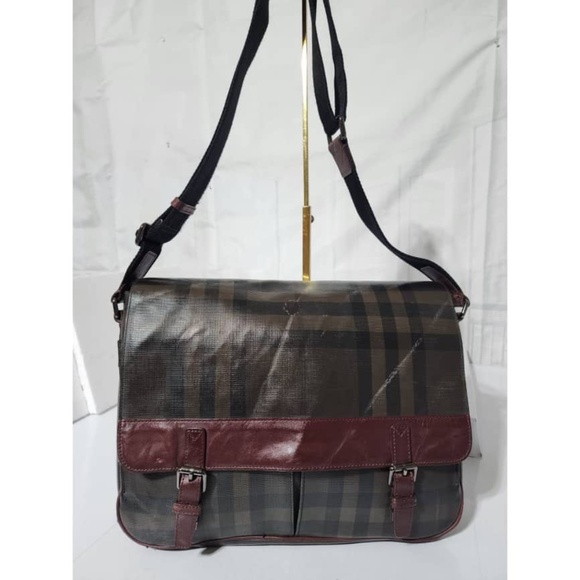 Authentic Burberry Smoked Check Crossbody/Messenger Bag Wine/Brown - Picture 5 of 16